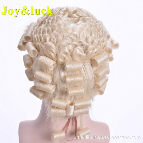 Handmade Synthetic Court Judge Lawyer Wig Blonde Color Regular Curl for Men or Women Traditional British Classic Barrister Wigs